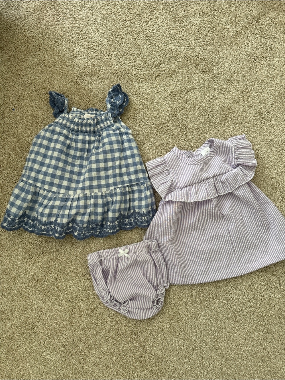Girls Blue Gingham & Lilac Ruffle Dress Set - 2-Pack